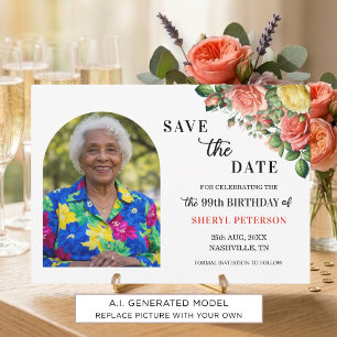 Reserve A Data Festa de Aniversário de 99 Anos com Flores e Foto 