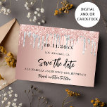 Reserve A Data Festa de aniversário ouro prateado salve a placa d<br><div class="desc">Uma elegante placa Save the Date para uma festa de aniversário 40th (ou qualquer idade). Um fundo rosa de gradiente dourado decorado com rosa dourado e brilho fino prateado, aparência de pingar tinta. Personalize e adicione uma data e nome/idade 40. O texto: Salvar a Data é gravado com um script...</div>