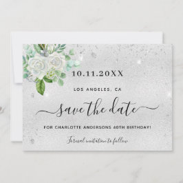 Reserve A Data Festa de aniversário prata floral salvar a data