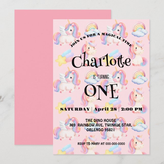 Reserve A Data Festa de aniversário simples moderna de unicórnio  (Frente/Verso)