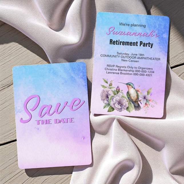 Reserve A Data Festa de Aposentadoria Salve a Data Beija-flor (template save the date invitation front and back)
