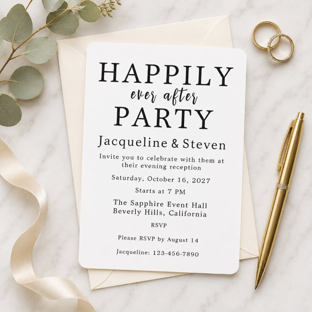 Reserve A Data Festa de Casamento Impresso Feliz Para Sempre (Modern Wedding Reception Invitation Happily Ever After Party)