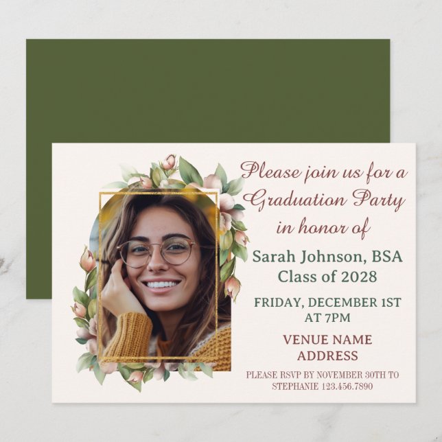 Reserve A Data Festa de formatura Boho Floral Arch Photo (Frente/Verso)