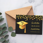Reserve A Data Festa de formatura de confete boné preto-e-ouro<br><div class="desc">A Save the date card for a festa de formatura. Na frente: Um fundo preto, texto de ouro. Modelos para um nome e data. O nome e o texto: Salvar a Data são escritos com um script de estilo moderno com letra manual. Com um boné de ouro falso, tassel superior....</div>