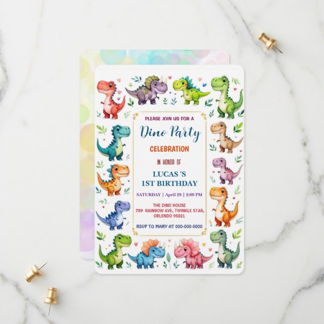 Reserve A Data Festa de primeiro aniversario dos Dinossauros Bebê (Frente/Verso In Situ)