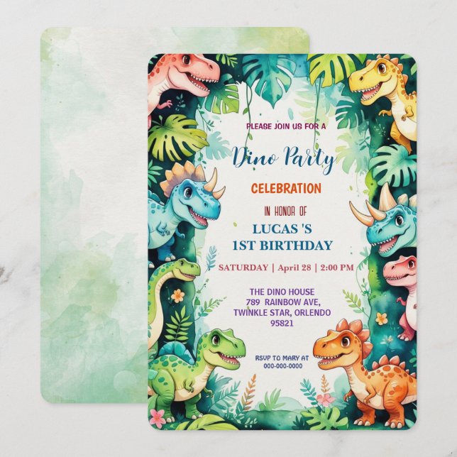 Reserve A Data Festa de primeiro aniversario dos dinossauros de f (Frente/Verso)