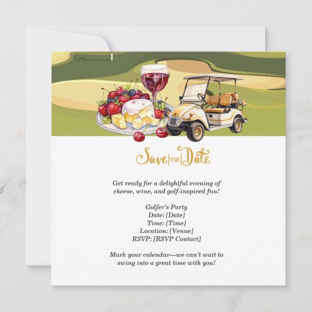 Reserve A Data Festa de queijo e vinho de Golfer - Salve a data! (Frente)
