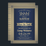 Reserve A Data Festa de Reforma Surpresa! Marinho Azul e Dourado<br><div class="desc">Você pode guardar um segredo? Convide colegas, colegas de trabalho, família e amigos para uma elegante e excitante celebração de aposentadoria surpresa com marinho azul e folha de ouro falso, para salvar os convites de festas de data. Toda a redação desta modelo é simples de personalizar, incluindo a mensagem que...</div>
