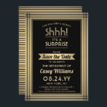 Reserve A Data Festa de Reforma Surpresa! Preto Elegante Dourado<br><div class="desc">Você pode guardar um segredo? Convide colegas, colegas de trabalho, família e amigos para uma elegante e excitante celebração surpresa de aposentadoria com papel preto e folha de ouro personalizado para salvar os convites de festas de data. Toda a redação desta modelo é simples de personalizar, incluindo a mensagem que...</div>