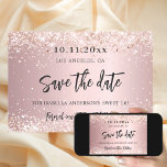 Reserve A Data Festa de reluz rosa-rosado de aniversário<br><div class="desc">A Save the Date card for a Sweet 16, 16 (ou qualquer idade) festa de aniversário. Um fundo metálico cor-de-rosa pincelado decorado com rosa dourado falso poeira brilhante. Personalize e adicione uma data e nome/idade. O texto: Salvar a Data é gravado com um script de estilo com letra de tendência...</div>