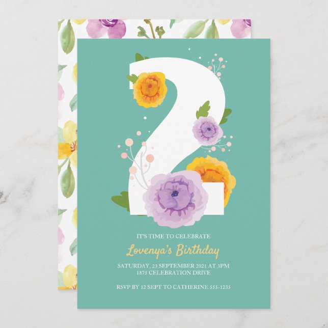 Reserve A Data Festa de segundo aniversário das Crianças Florais  (Frente/Verso)