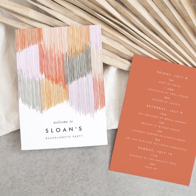 Reserve A Data Festa de solteira de Margem Moderna Rosa Itinerári (Pink modern fringe fiesta bachelorette party itinerary cards.)