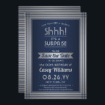 Reserve A Data Festa de Surpresa de Aniversário! Marinho Elegante<br><div class="desc">Você pode guardar um segredo? Convide a família e os amigos para uma elegante e excitante celebração de aniversário surpresa com marinho azul e folha de prata falsa personalizada para salvar os convites de festas de data. Toda a redação desta modelo é simples de personalizar, incluindo a mensagem que diz...</div>