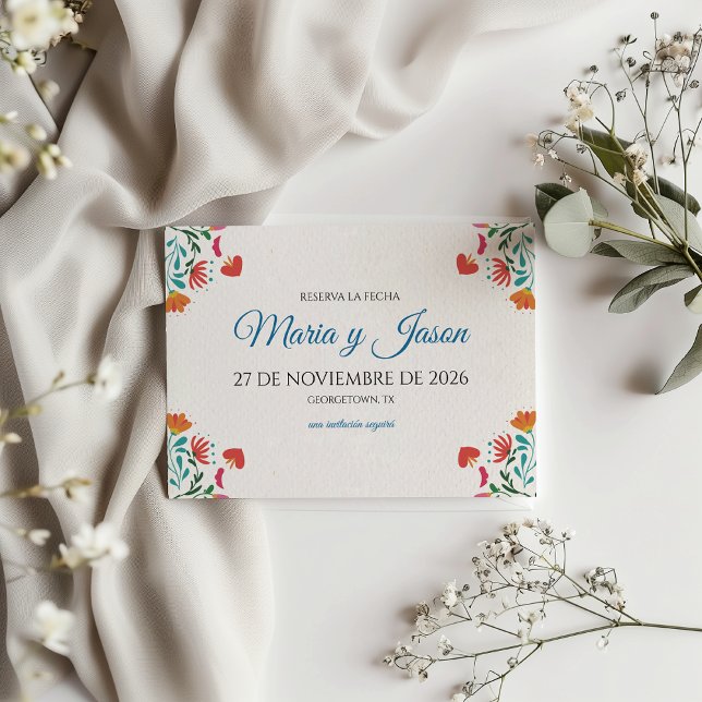 Reserve A Data Festa Floral Moderna Casamento Espanhol (Fiesta Colorful Floral Modern Boda Spanish Wedding Save The Date)
