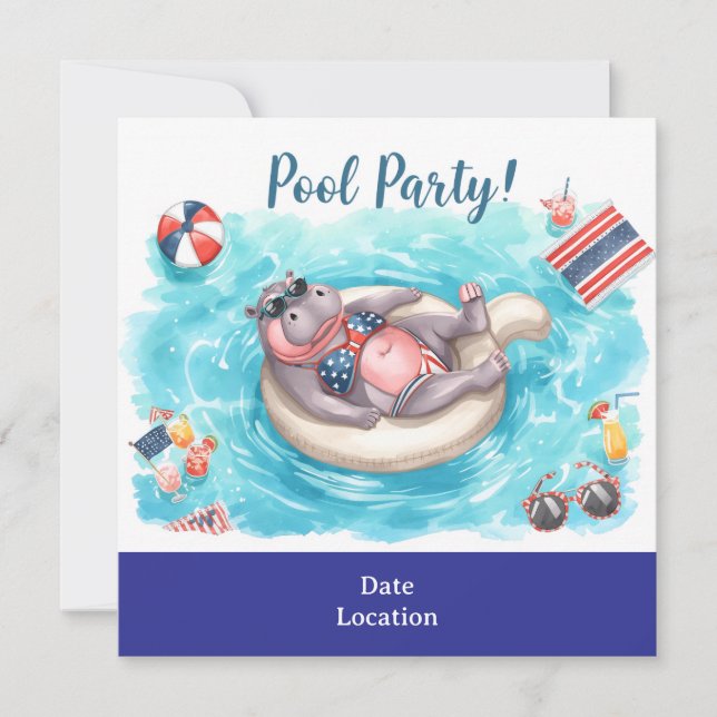 Reserve A Data Festa na Piscina de 4 de Julho com Hipopótamo de B (Frente)
