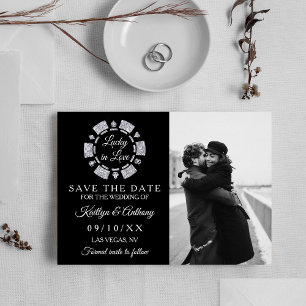 Reserve A Data Ficha de Pôquer Brilho Prateado Foto de Casamento