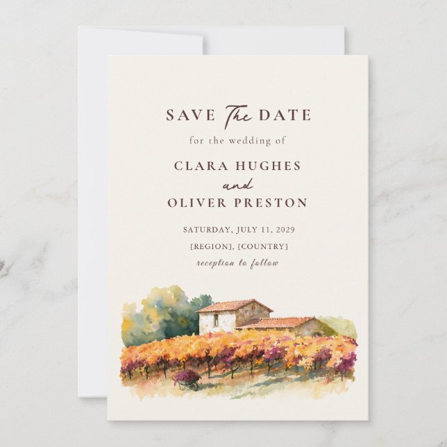 Reserve A Data Fileiras de Videira Douradas Casamento de Outono e (Frente)