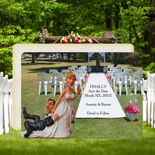 Reserve A Data Finalmente, salve a data da placa plana de Casal e (Finally Save the Date Funny Couple Flat Card)