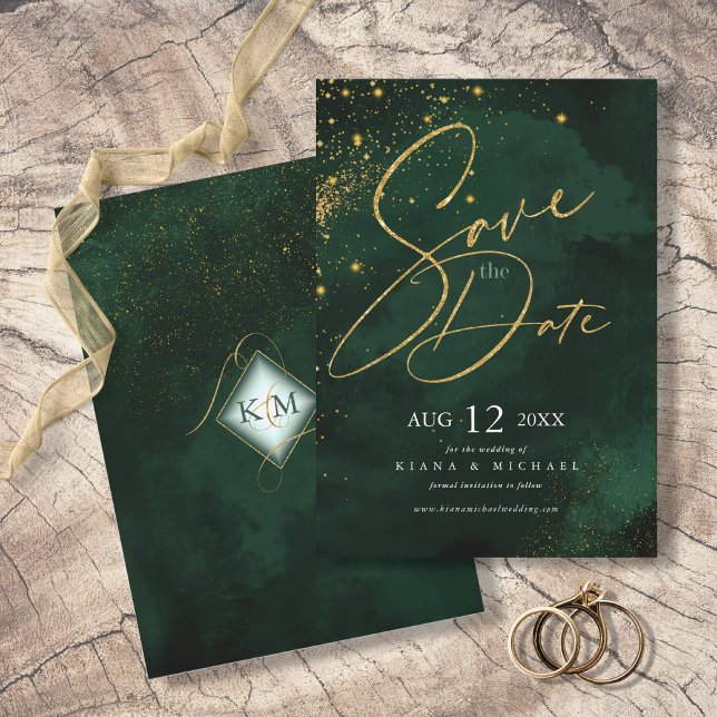 Reserve A Data Fine Lines Dourado Abstrato Wedding Emerald ID867 (Criador carregado)