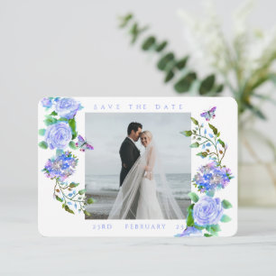 Reserve A Data Fita Monograma de Foto de Casamento Rosa Azul