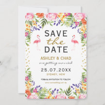 Flamingo Floral Tropical Casamento Salve A Data