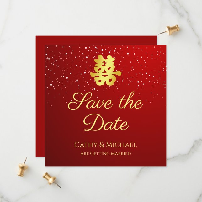 Reserve A Data Flaquita de casamento chinês vermelho floco de nev (Frente/Verso In Situ)