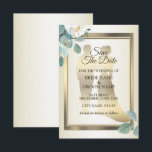 Reserve A Data Flat Save The Date Card<br><div class="desc">Green Leaves Flower Golden Frame Elegant Wedding Save The Date. Unique,  beautiful,  stylish design. Easy to be personalized. Font style,  size and colors can be changed. Matching items available.</div>