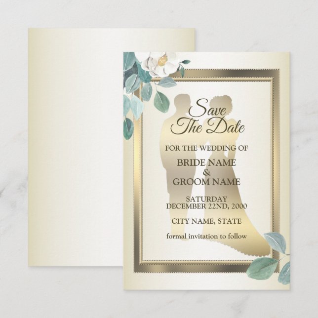 Reserve A Data Flat Save The Date Card (Frente/Verso)