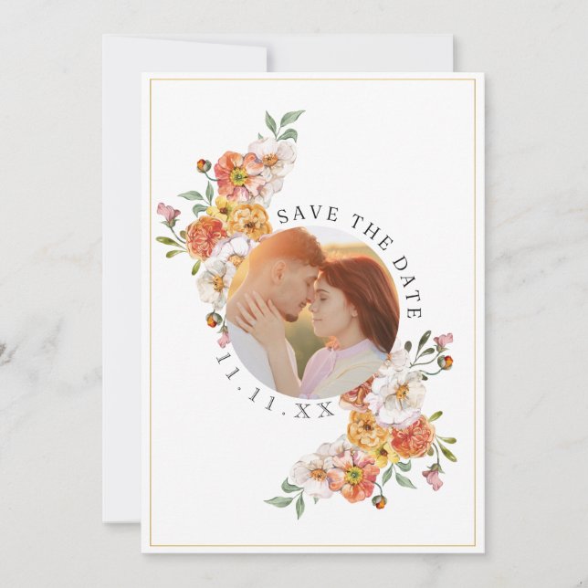 Reserve A Data Flat Save The Date Card Custom Photo floral (Frente)