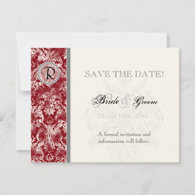 Reserve A Data Fleur di Lys Damask - Wine Save the Date Card (Frente)