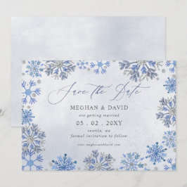 Reserve A Data Flocos de Neve Prata Azul Natal Inverno Casamento