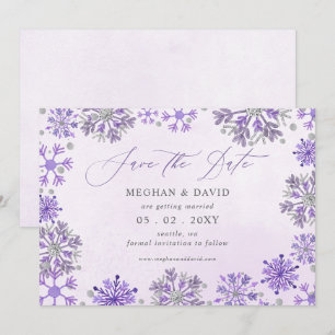 Reserve A Data Flocos de Neve Prata Roxo Natal Inverno Casamento