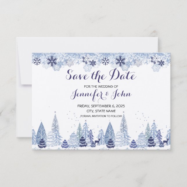 Reserve A Data Flocos de Neve Rústicos Casamento de Inverno (Frente)