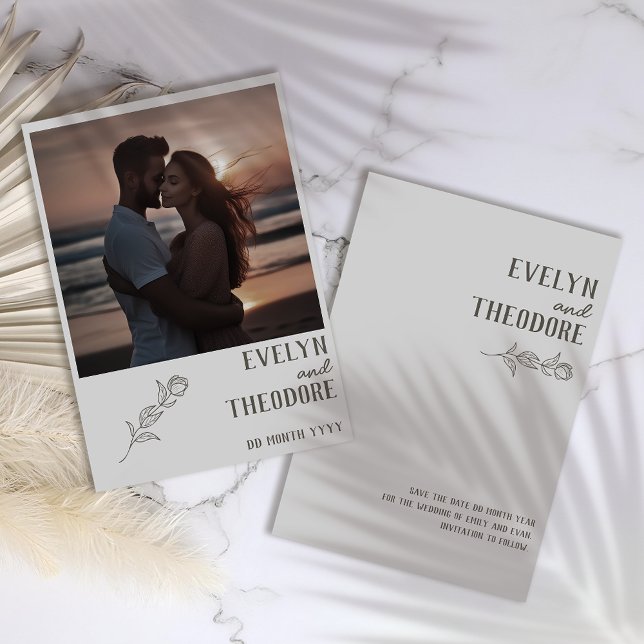 Reserve A Data Flor de Arte de Linha Neutral Elegante com Casamen (Criador carregado)