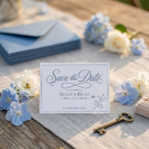 Flor de Campo Azul Empoeirado Elegante Script Salv