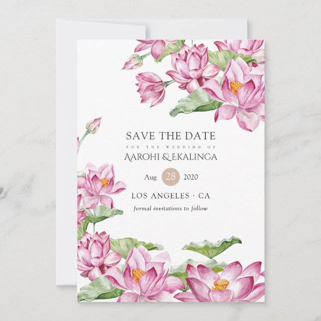 Reserve A Data Flor de Lótus Aquarela Casamento Indiano (Frente)