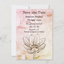 Reserve A Data Flor de Lotus Simples | Casamento Dourado de mármo