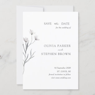 Reserve A Data Flor desenhada à mão. Casamento Branco Moderno Sim
