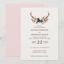 Flor russo e galhadas, marinho de casamento rosa