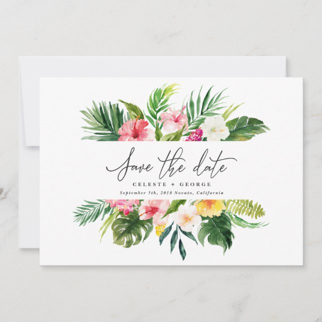 Reserve A Data Flor tropical em aquarela para salvar a data (Frente)