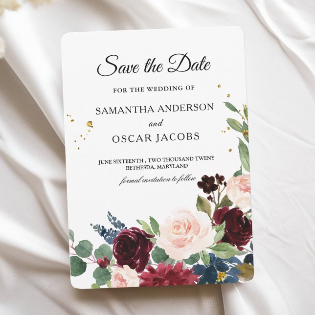 Reserve A Data Florais Burgundy em Aquarela Elegante (Criador carregado)