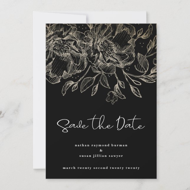 Reserve A Data florais de ouro preto moderno (Frente)