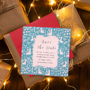 Reserve A Data Florais de Rena Nórdica Natal Rosa em Azul Turqu