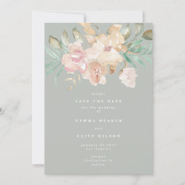 Reserve A Data Florais Rustic Watercolor na Foto Verde Sage