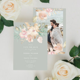 Reserve A Data Florais Rustic Watercolor na Foto Verde Sage