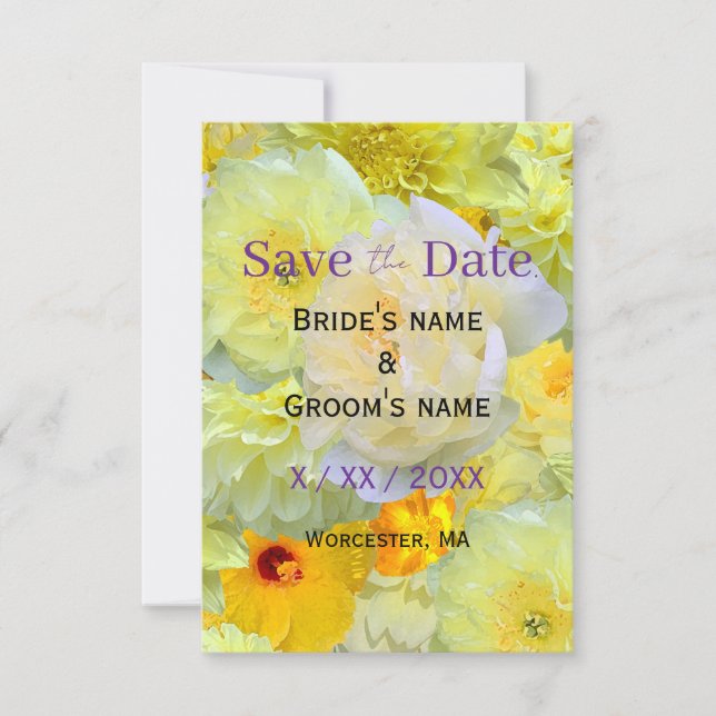 Reserve A Data Floral Amarelo Vibrante Save the Date | Moderno En (Frente)