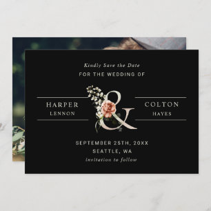 Reserve A Data Floral Ampersand Elegant Wedding Foto Preto