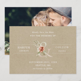 Reserve A Data Floral Ampersand Rustic Kraft Foto de Casamento