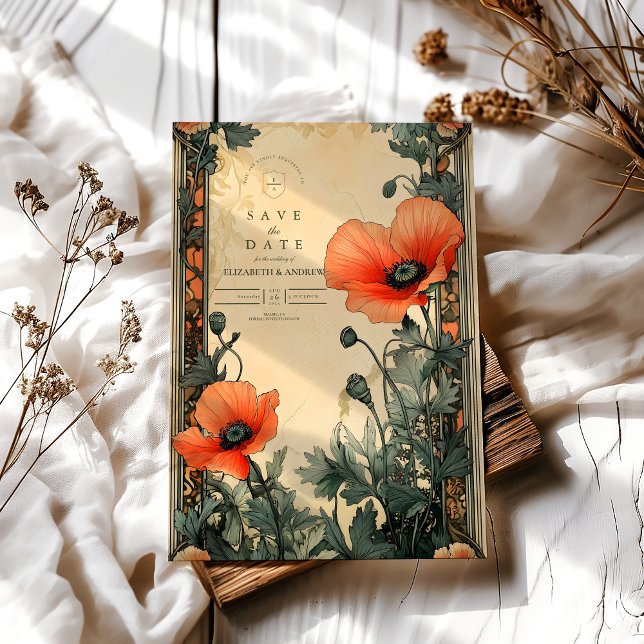 Reserve A Data Floral Art Nouveau Poppy Wedding (Criador carregado)