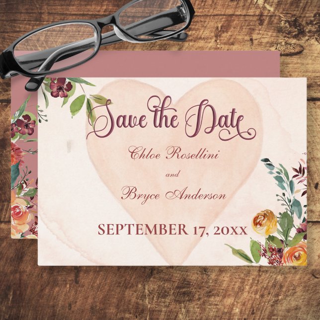 Reserve A Data Floral Boho Heart Peach Wedding (Criador carregado)
